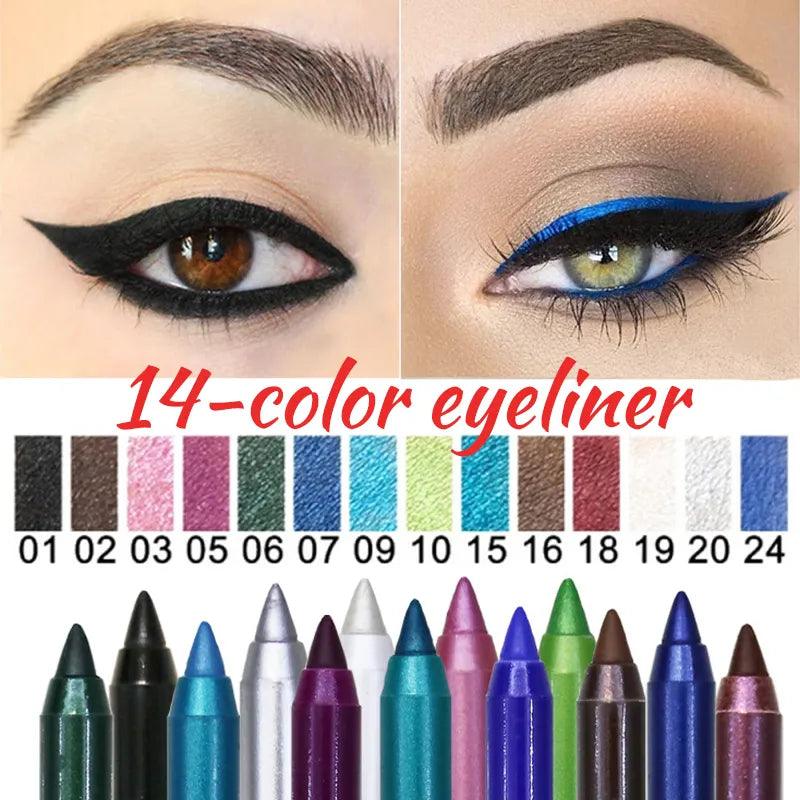 14 Color Long-lasting Eyeliner Pencil Waterproof Pigment Green Brown eyeliner Pen Women Fashion Color Eye Makeup Cosmetics - Sellinashop14 Color Long-lasting Eyeliner Pencil Waterproof Pigment Green Brown eyeliner Pen Women Fashion Color Eye Makeup Cosmetics