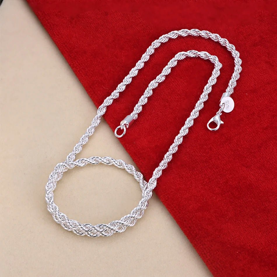 16-24 inch for women men Beautiful fashion 925 Sterling Silver charm 4MM Rope Chain Necklace fit pendant high quality jewelry - Sellinashop16-24 inch for women men Beautiful fashion 925 Sterling Silver charm 4MM Rope Chain Necklace fit pendant high quality jewelry