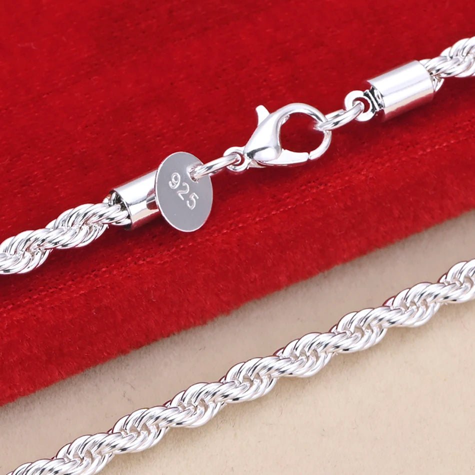 16-24 inch for women men Beautiful fashion 925 Sterling Silver charm 4MM Rope Chain Necklace fit pendant high quality jewelry - Sellinashop16-24 inch for women men Beautiful fashion 925 Sterling Silver charm 4MM Rope Chain Necklace fit pendant high quality jewelry