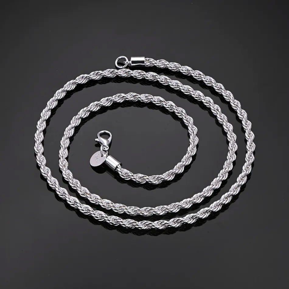 16-24 inch for women men Beautiful fashion 925 Sterling Silver charm 4MM Rope Chain Necklace fit pendant high quality jewelry - Sellinashop16-24 inch for women men Beautiful fashion 925 Sterling Silver charm 4MM Rope Chain Necklace fit pendant high quality jewelry