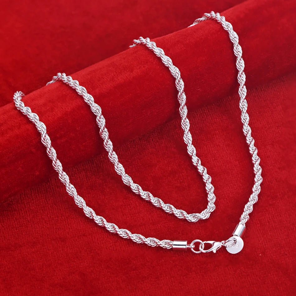 16-24 inch for women men Beautiful fashion 925 Sterling Silver charm 4MM Rope Chain Necklace fit pendant high quality jewelry - Sellinashop16-24 inch for women men Beautiful fashion 925 Sterling Silver charm 4MM Rope Chain Necklace fit pendant high quality jewelry