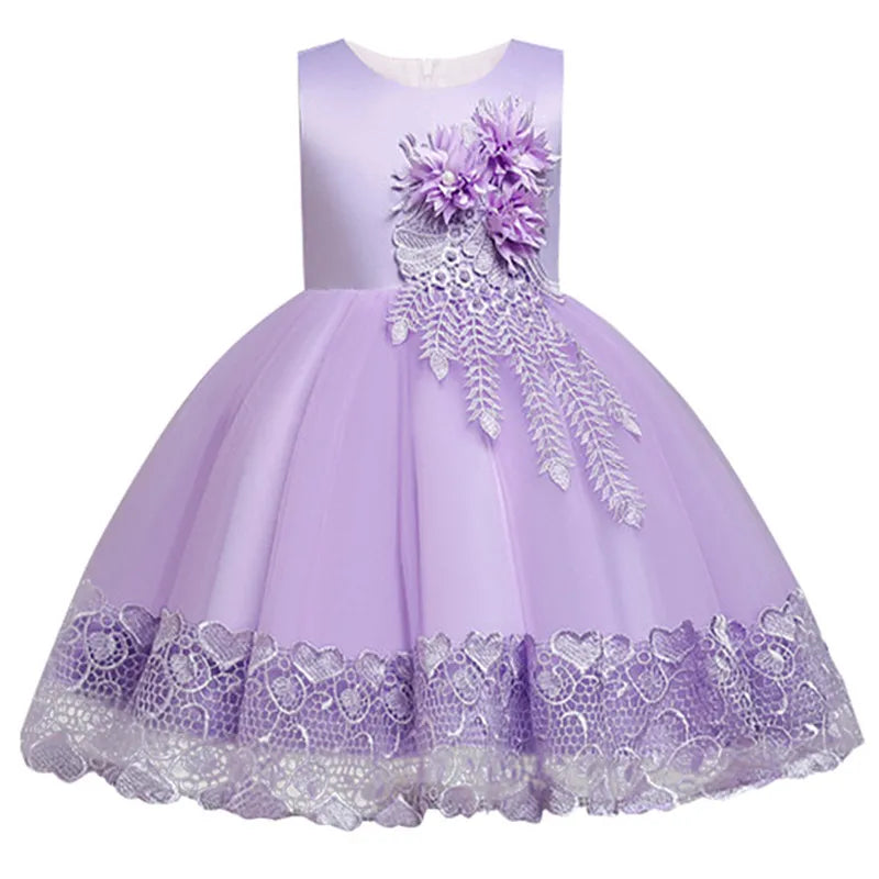 Wedding Gown Lace Tutu Princess Dress Floral Embroidery Girls Children Clothing Kids Party For Girl Clothes - Sellinashop