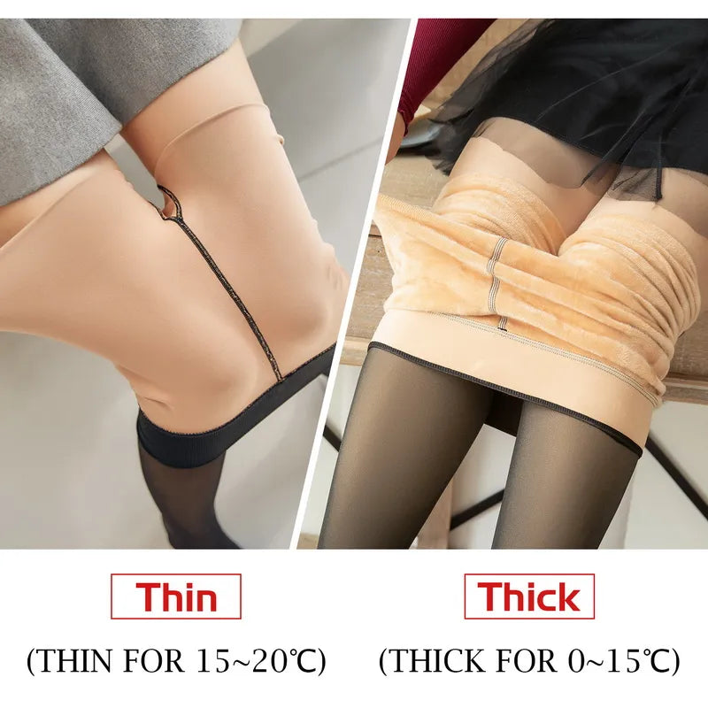 Plus Size Women's Winter Tights Thermo Pantyhose Insulated Tights Fleece Lined Sock Pants Thermal Stockings Woman Warm Legging - Sellinashop