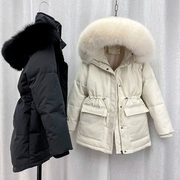 Cotton Padded Fur Parka New Big Fur Collar Down Winter Jacket Women Thick Warm Parkas Female Outerwear