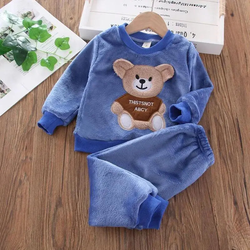 Baby Boys And Girls Clothing Set Tricken Fleece Children Hooded Outerwear Tops Pants 3PCS Outfits Kids Toddler Warm Costume Suit - Sellinashop