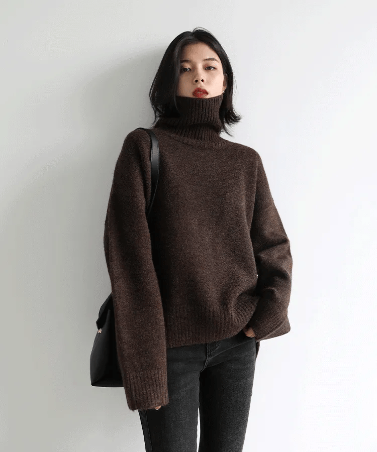 Women's Sweater Loose Turtleneck Sweaters Warm Solid Pullover Knitwear Basic Female Tops Autumn Winter - Sellinashop