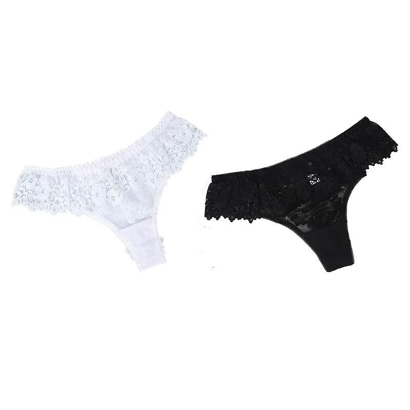 2Pcs/lot Women Sexy Lace Lingerie Temptation Low-waist Panties Embroidery Thong Transparent Hollow out Underwear - Sellinashop