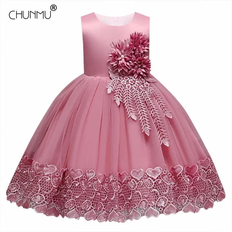 Wedding Gown Lace Tutu Princess Dress Floral Embroidery Girls Children Clothing Kids Party For Girl Clothes - Sellinashop