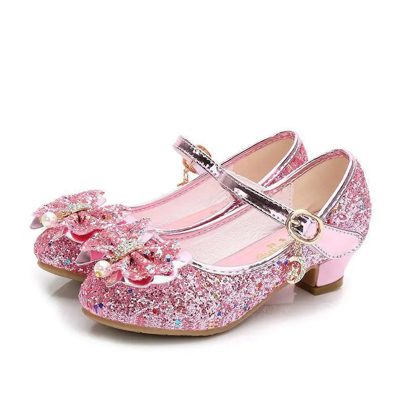 Princess Butterfly Leather Shoes Kids Diamond Bowknot High Heel Children Girl Dance Glitter Shoes Fashion Girls Party Dance Shoe - Sellinashop