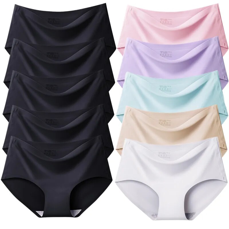 TrowBridge 10PCS/Set Women's Panties Solid Seamless Underwear Plus Size Comfortable Briefs Silk Satin Lingerie Health Underpants - Sellinashop