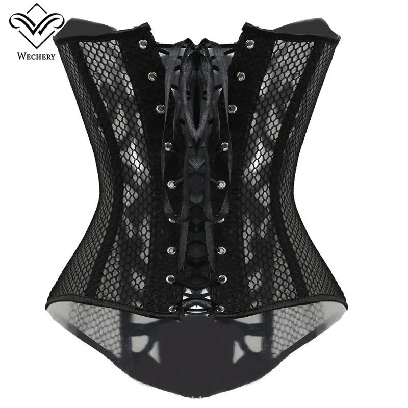 Plastic Boned Corset Sexy Lace Lingerie Women Hollow Out Corsages Black Tops Bustier Plus Size Belly Slimming Sheath S-6XL - Sellinashop