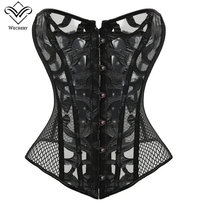 Plastic Boned Corset Sexy Lace Lingerie Women Hollow Out Corsages Black Tops Bustier Plus Size Belly Slimming Sheath S-6XL - Sellinashop