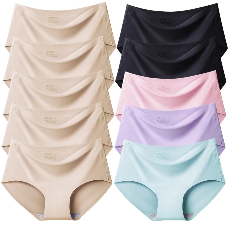 TrowBridge 10PCS/Set Women's Panties Solid Seamless Underwear Plus Size Comfortable Briefs Silk Satin Lingerie Health Underpants - Sellinashop