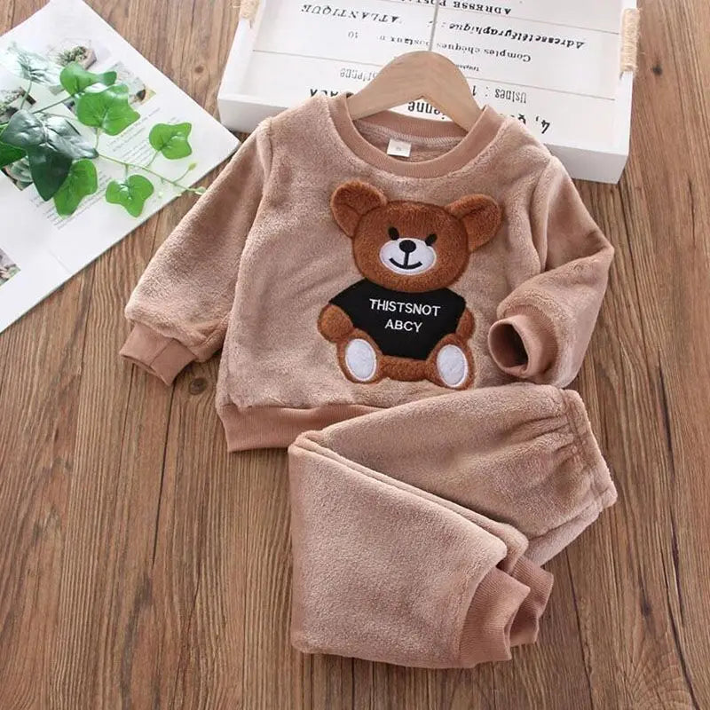 Baby Boys And Girls Clothing Set Tricken Fleece Children Hooded Outerwear Tops Pants 3PCS Outfits Kids Toddler Warm Costume Suit - Sellinashop