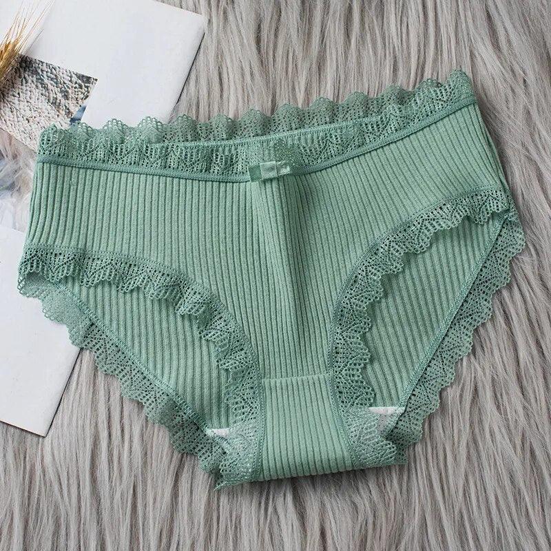 Women's Seamless Cotton Underwear Sexy Low Waist Lace Ruffle Briefs Solid Colour Stretch Underpants Breathable Intimates Lingerie - Sellinashop