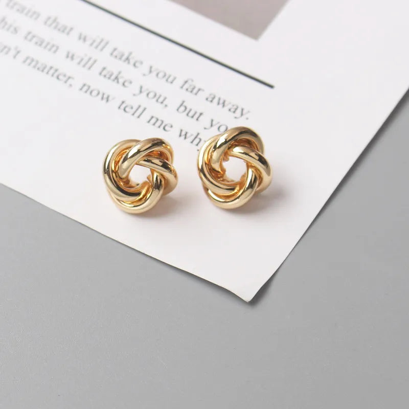 Tiny Metal Stud Earrings for Women Gold Color Twist Round Earrings Small Unusual Earrings boucles d'oreilles Fashion Jewelry - Sellinashop