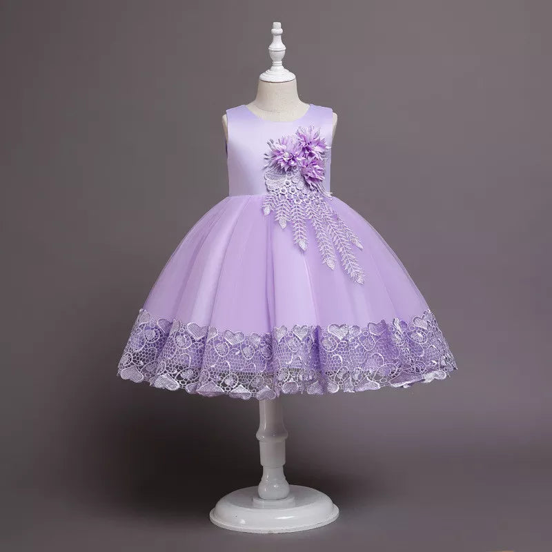 Wedding Gown Lace Tutu Princess Dress Floral Embroidery Girls Children Clothing Kids Party For Girl Clothes - Sellinashop