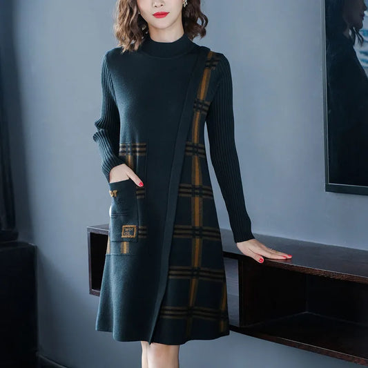 Women Sweater Fashion Long Sleeve Length Patchwork