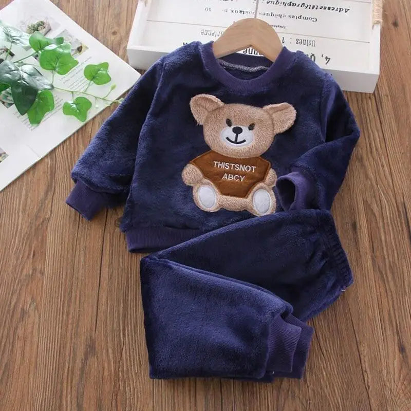 Baby Boys And Girls Clothing Set Tricken Fleece Children Hooded Outerwear Tops Pants 3PCS Outfits Kids Toddler Warm Costume Suit - Sellinashop