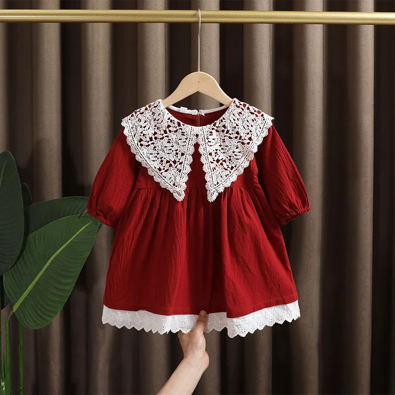 Spring baby girl clothes lace long sleeve dress costume for toddler girl baby birthday kids clothing straight long dresses dress - Sellinashop