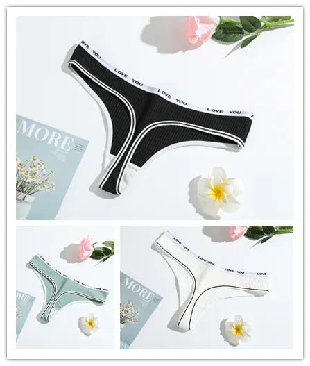 3PCS/Set Thong G-string Sexy Low-Rise Women Cotton Panties Antibacterial Briefs Lingerie Underpants Sport Intimates - Sellinashop
