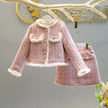 Kids 2Pcs Tweed Clothes Sets Girl Fashion Spring Winter Children Suits for 1-10Ys Elegant Sweet Outfit - Sellinashop
