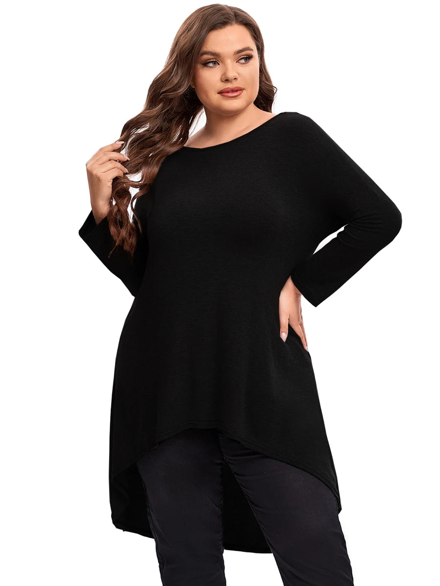 Plus Size Long Sleeve Elegant Spring Autumn Blouse Women Long Hi Low Fit Flare Swing Tops Large Size Loose Tunic 5XL 6XL 7XL 8XL - Sellinashop