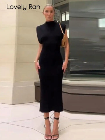 Sexy Midi Dress. Elegant Sleeveless Slim Dresses