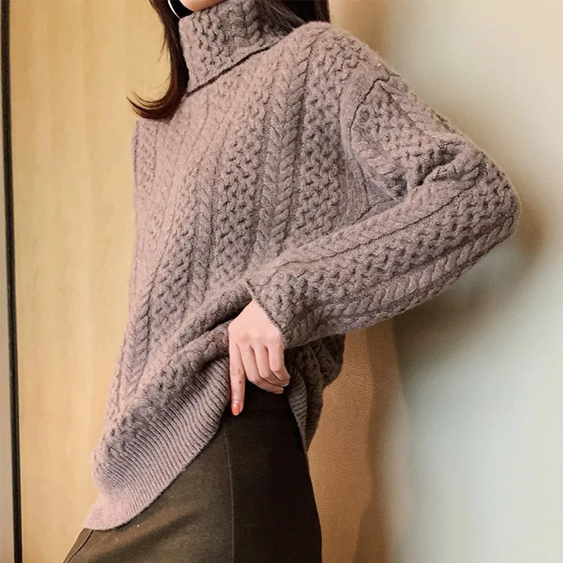 Autumn, Winter turtleneck cashmere sweater women's solid color wool base shirt - Sellinashop