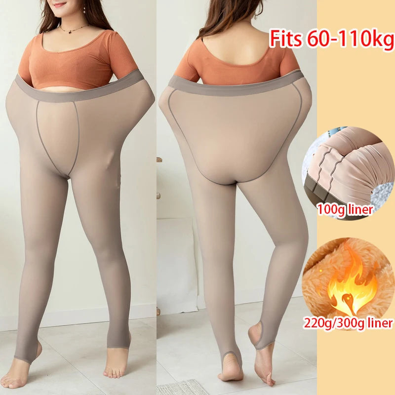 Plus Size Women's Winter Tights Thermo Pantyhose Insulated Tights Fleece Lined Sock Pants Thermal Stockings Woman Warm Legging - Sellinashop