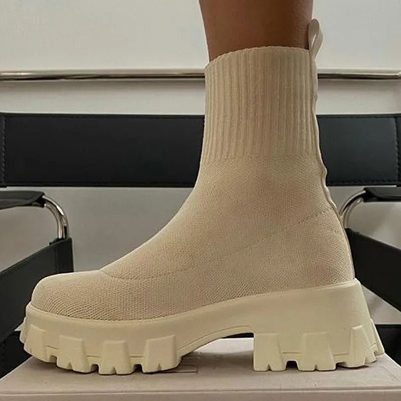 Women Boots 2022 Platform Boots For Autumn Winter Shoes Slip On Platform Shoes Women Ankle Boots White Heels Short Botas Mujer - Sellinashop