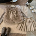 Winter Girls Clothing Sets Autumn Knitted Pullover+Faux Fur Vest +plush Leather Skirt Princess Party Children Clothes Suits 2-7Y - Sellinashop