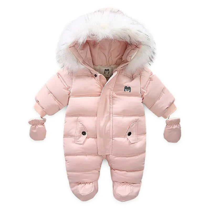Winter Baby Jumpsuit Thick Warm Infant Hooded Inside Fleece Rompers Newborn Boy Girl Overalls Outerwear Kids Snowsuit - Sellinashop