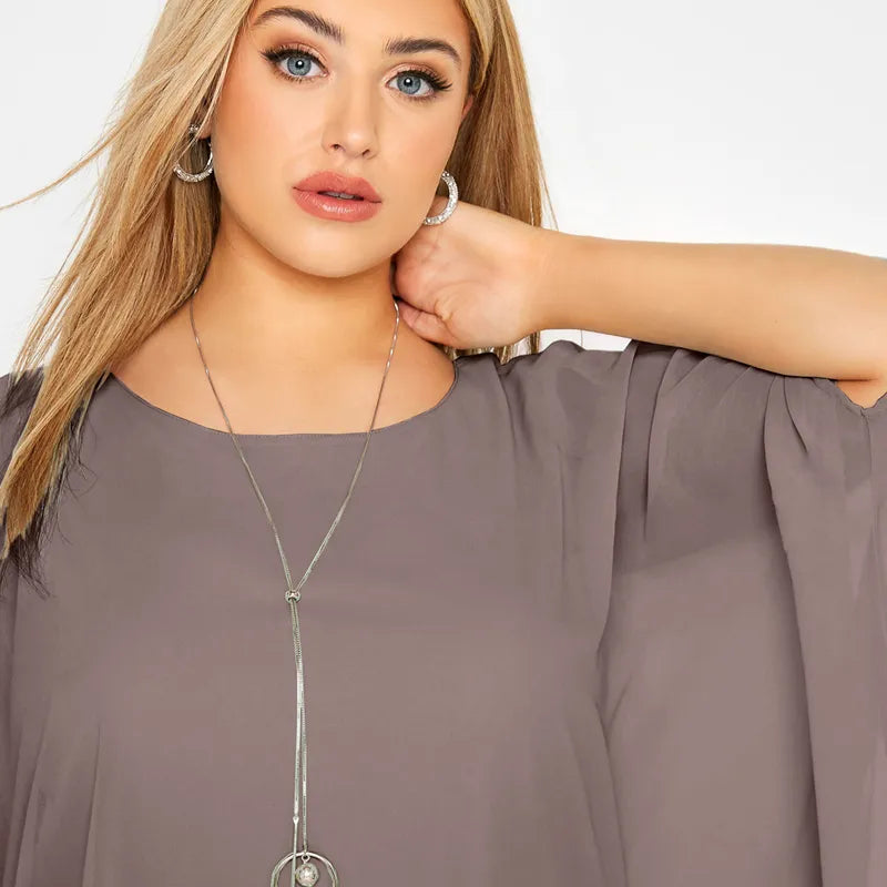 Plus Size Loose Bawing Sleeve Elegant Summer Cape Blouse Women 3/4 Sleeve Loose Casual Office Work Tunic Tops Large Size 6XL 7XL - Sellinashop