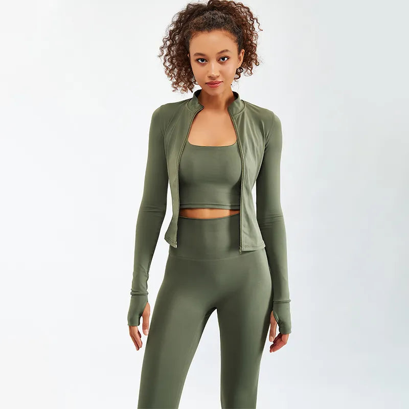 Newest Zipper Long Sleeve Yoga Set 2PCS High Waist Fitness Sport Gym Suit Sportwear Women Set Workout ClothesTracksuit Academic - Sellinashop
