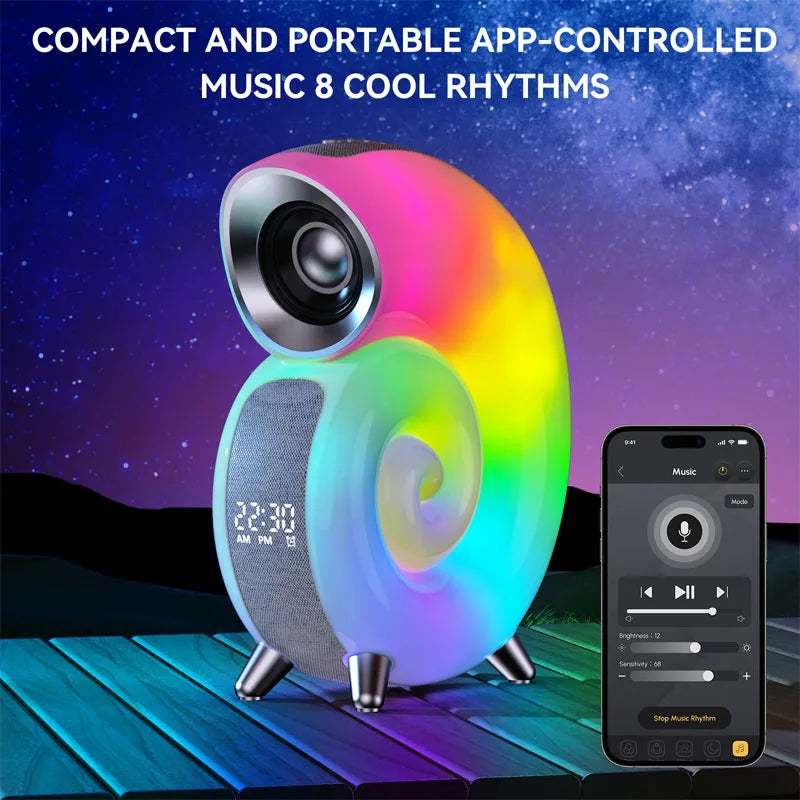 NEW APP Control RGB Atmosphere Night Light Conch Bluetooth Speaker Music , Natural Sleep Aid Alarm Clock Room Decoration - Sellinashop