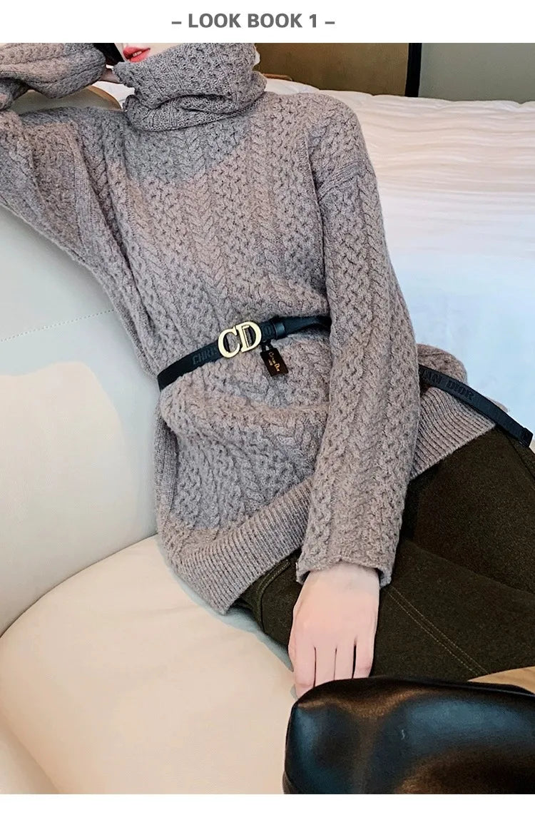 Autumn, Winter turtleneck cashmere sweater women's solid color wool base shirt - Sellinashop