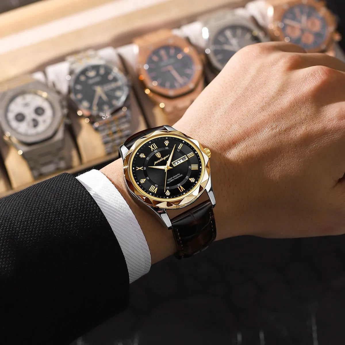 Luxury Business Man Wristwatch Waterproof Luminous Date Week Men Watch For Men Quartz Clock Leather Men's Watch - Sellinashop