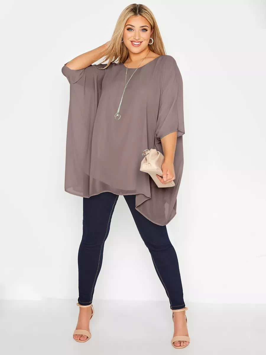 Plus Size Loose Bawing Sleeve Elegant Summer Cape Blouse Women 3/4 Sleeve Loose Casual Office Work Tunic Tops Large Size 6XL 7XL - Sellinashop