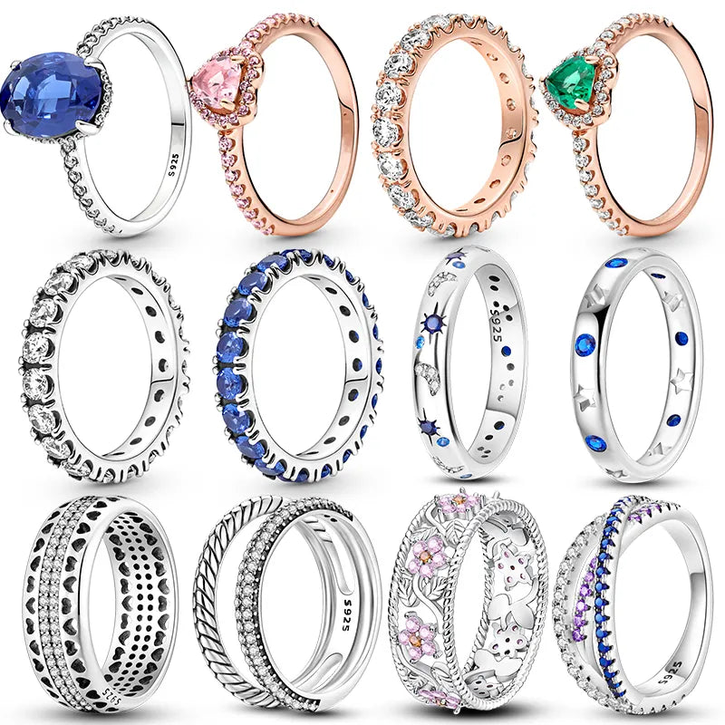 New Rings For Women 100% 925 Sterling Silver Star Moon Colorful Zircon Rings Fine Wedding Engagement Birthday Jewelry Gifts - Sellinashop