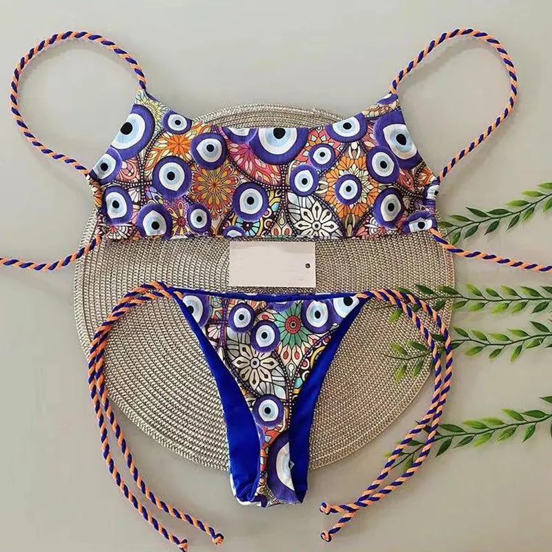 Swimwear Women Cute Heart Print Brazilian Bikini Set Sexy Thong Swimsuit Two Pieces Bathing Suit Women - Sellinashop