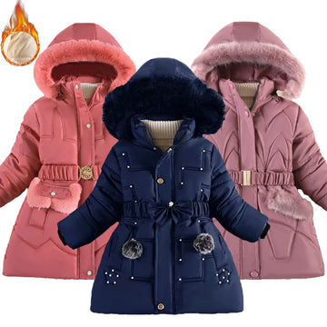 Warm Winter Girls Jacket Detachable Hat Plush Collar Hooded Padded Lining Coat For Kids Children - Sellinashop