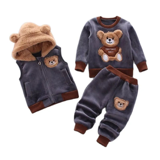 Baby Boys And Girls Clothing Set Tricken Fleece Children Hooded Outerwear Tops Pants 3PCS Outfits Kids Toddler Warm Costume Suit - Sellinashop