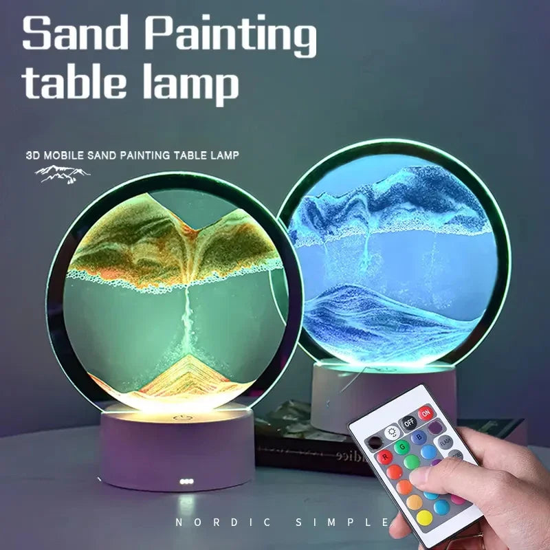 Table Lamp with 7 Color USB LED Night Light 3D Hourglass Sandscape Moving Sand Art Bedside Lamps Home Decor Gift - Sellinashop