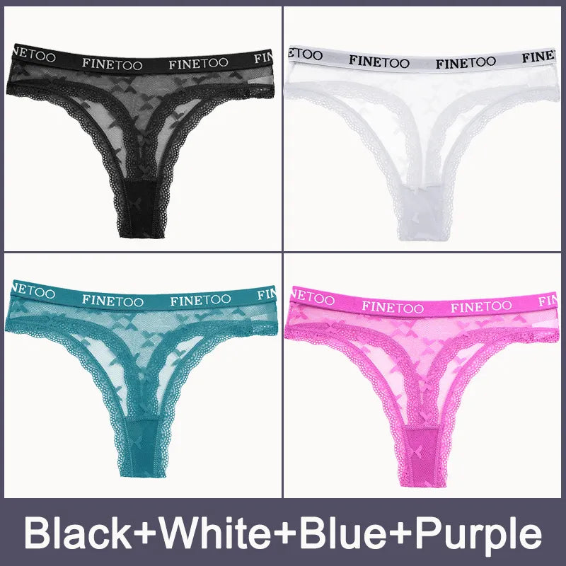 4PCS/Set Transparent Women Lace G-string Sexy Thong Panties Floral T-Back Underwear Girl Letter Band Femme S-XL Lingerie - Sellinashop