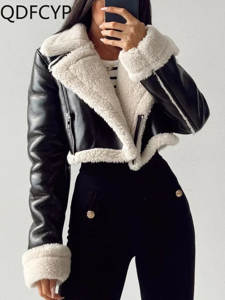 Women's Leather Jacket Coat. Short Soft Warm Coats