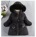 Warm Winter Girls Jacket Detachable Hat Plush Collar Hooded Padded Lining Coat For Kids Children - Sellinashop