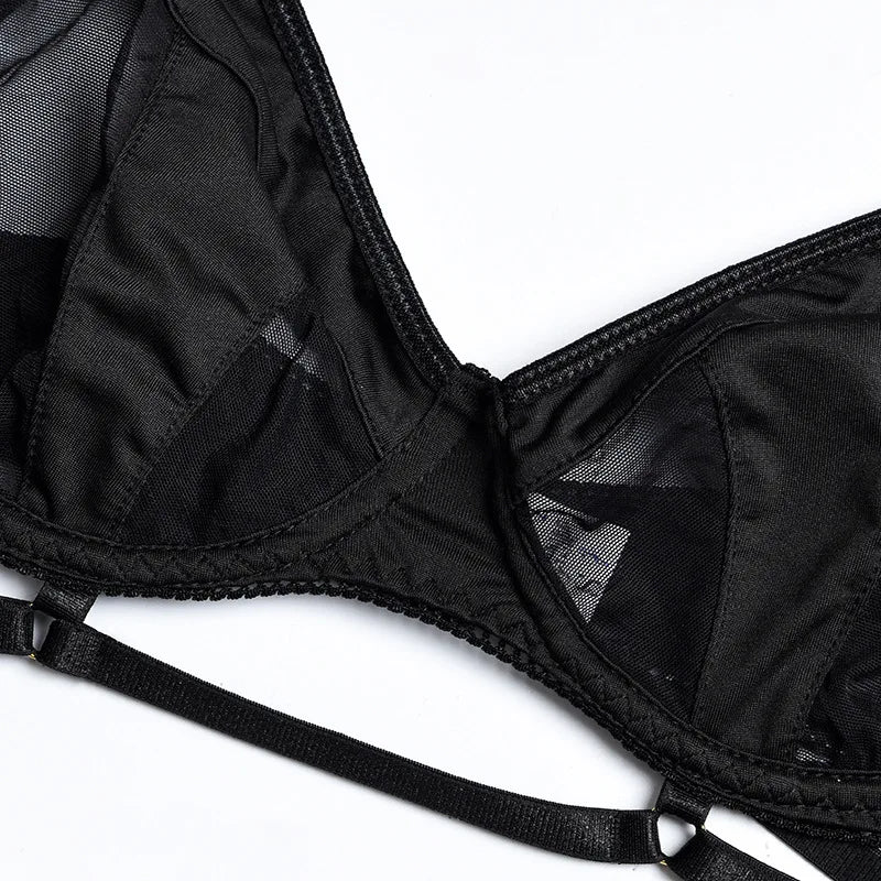 Black Bra Set Women Patchwork See Through Mesh Lingerie Set Ladies Sexy Panty Underwear Set - Sellinashop