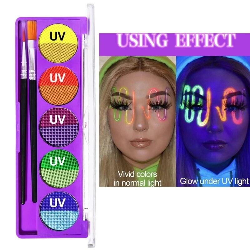 Face Paint Palettes UV Glow in the Dark Face Paint UV Blacklight Fun Makeup 10 Colors Water Activated Face Painting - Sellinashop