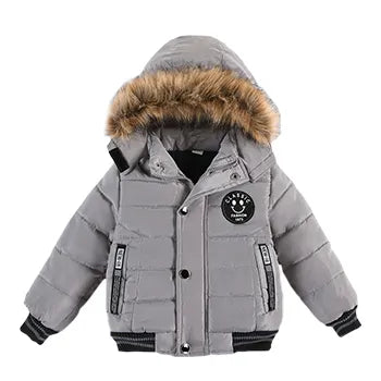 2-6 Years Autumn Winter Boys Jacket Warm Fur Collar Fashion Baby Girls Coat Hooded Zipper Outerwear Birthday Gift Kids Clothes - Sellinashop